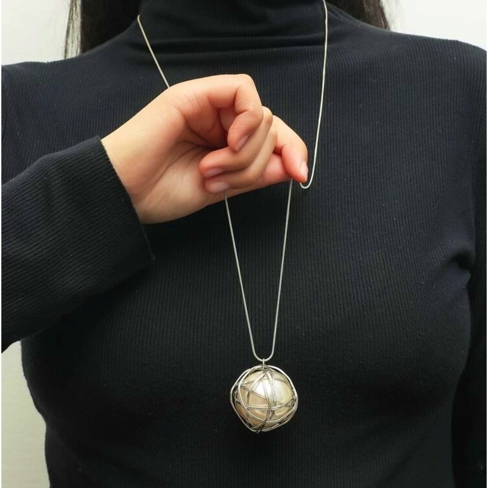 Faux Pearl Moon Drop Necklace